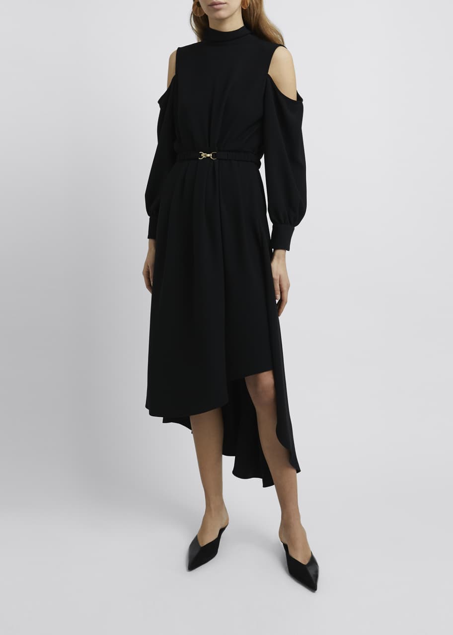 Rokh High-Neck Cold-Shoulder Asymmetric Midi Dress - Bergdorf Goodman