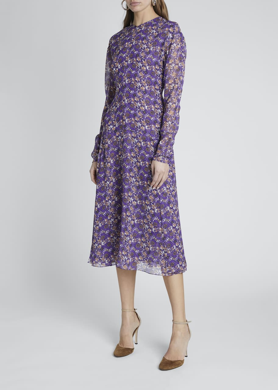 Image 1 of 1: Floral Crewneck A-Line Dress
