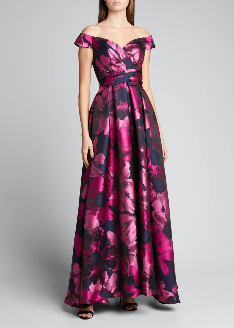 Carmen Marc Valvo Infusion Sweetheart Off-the-Shoulder Floral Jacquard ...