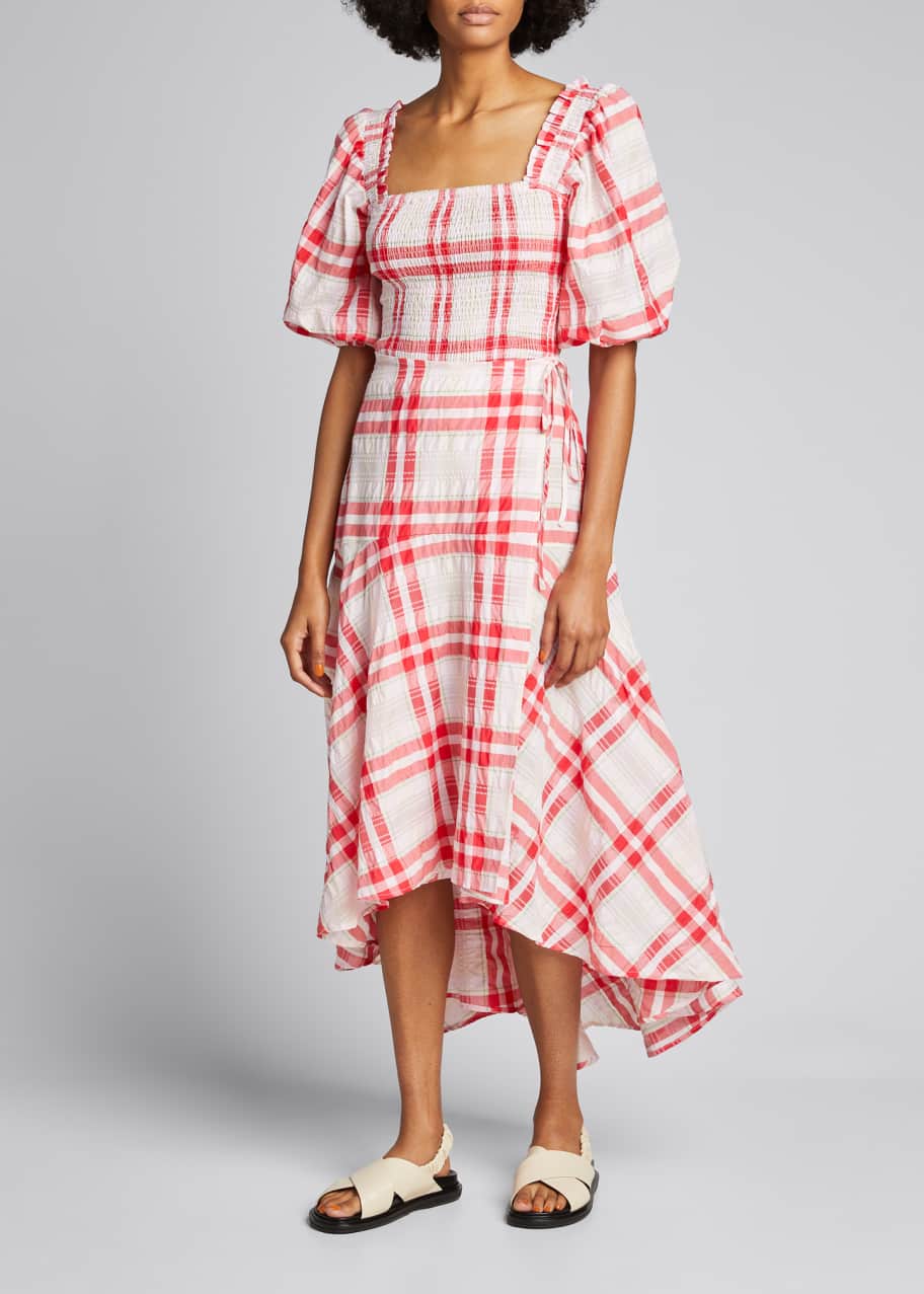 ganni red seersucker dress Ganni Stretch Seersucker Maxi Dress