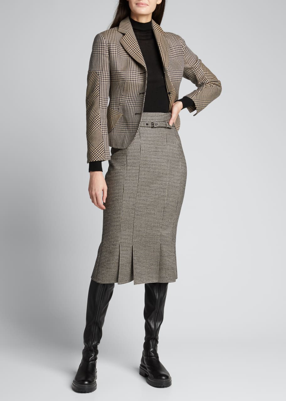 Image 1 of 1: Houndstooth Belted Wool Pencil Skirt
