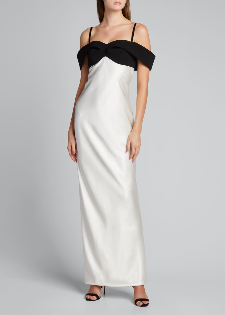 brandon maxwell off the shoulder dress Brandon Maxwell Draped Satin Off-Shoulder Gown