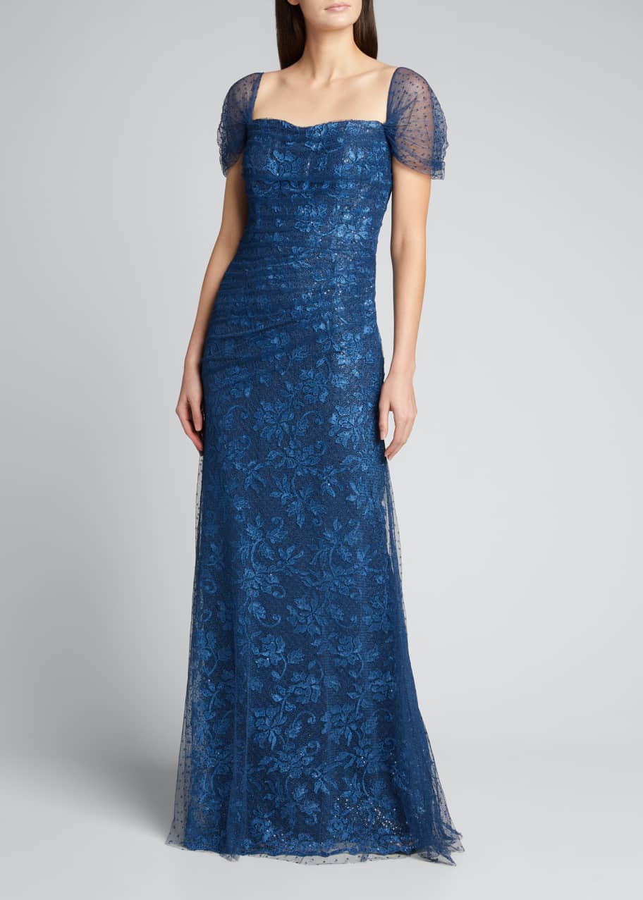 Rickie Freeman for Teri Jon Point D'Esprit Draped Over Lace  Off-the-Shoulder Gown - Bergdorf Goodman