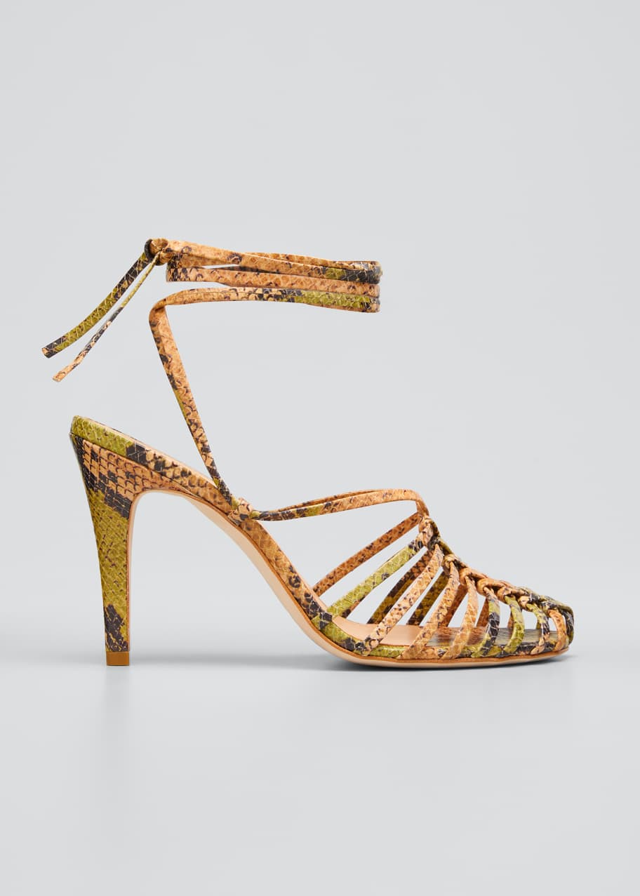 Image 1 of 1: Kennetta 95mm Snake-Print Ankle-Tie Pumps