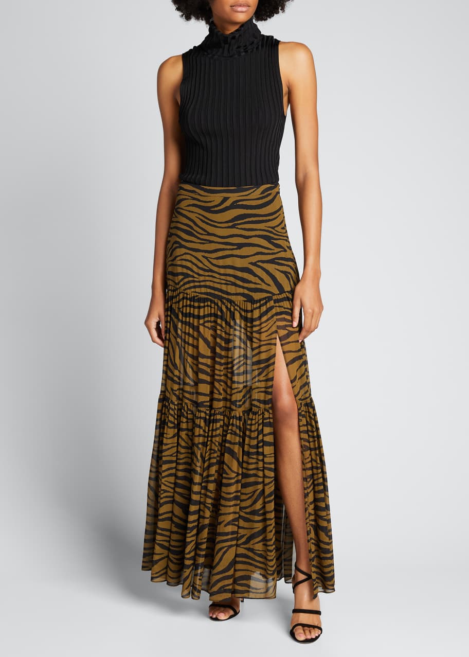Serence Tiger Stripes Tiered Maxi Skirt