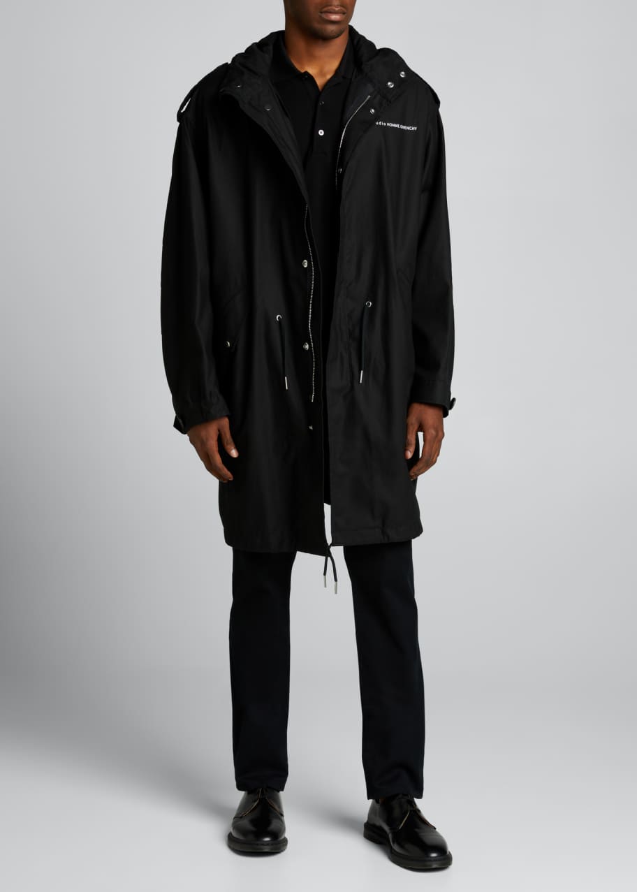 Givenchy Men's Hooded Long Parka w/ Back Print - Bergdorf Goodman