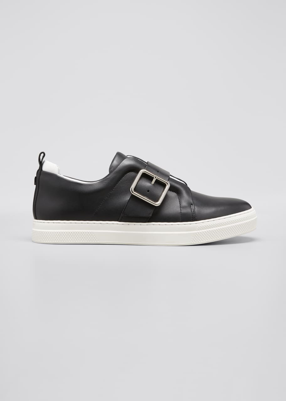Image 1 of 1: Slider Buckle Leather Low-Top Sneakers