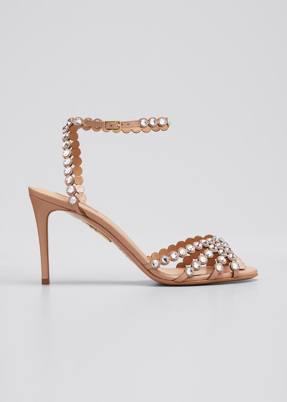 Aquazzura Tequila Mid-Heel Crystal Sandals - Bergdorf Goodman
