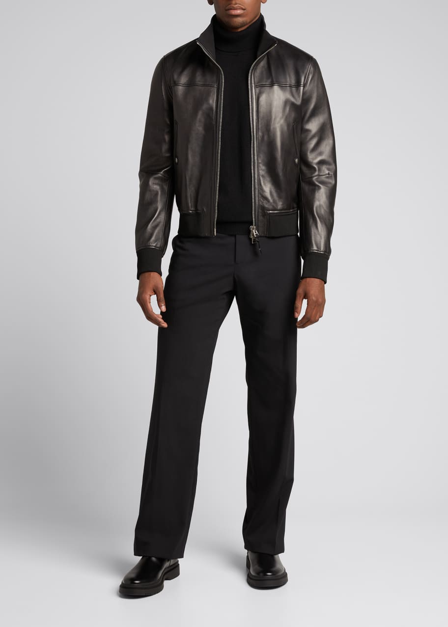 TOM FORD Men's Leather Blouson Jacket w/ Knit Trim - Bergdorf Goodman