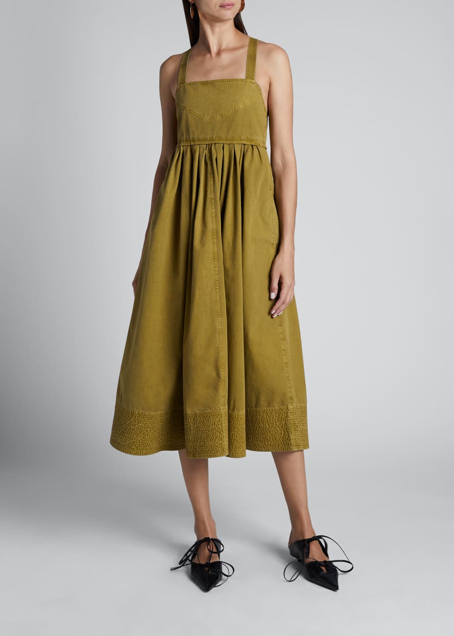 Image 1 of 1: Washed Cotton Self-Tie Midi Dress