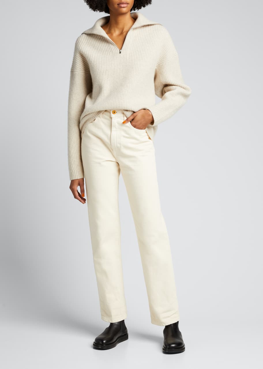 Image 1 of 1: Wool-Cashmere Half-Zip Ribbed Pullover