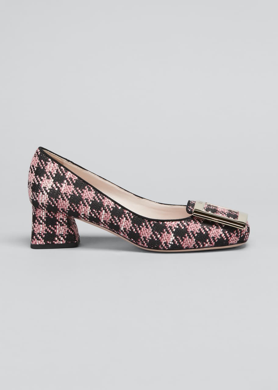 Image 1 of 1: Tres Vivier 45mm Houndstooth Buckle Pumps