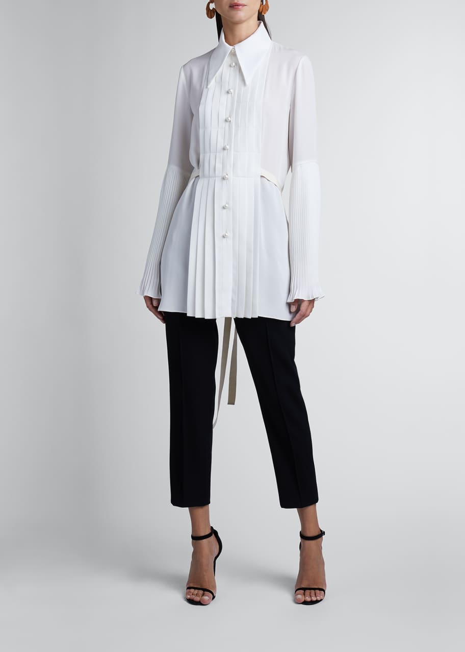 Andrew Gn Pleated Silk Georgette Long-Sleeve Blouse - Bergdorf Goodman