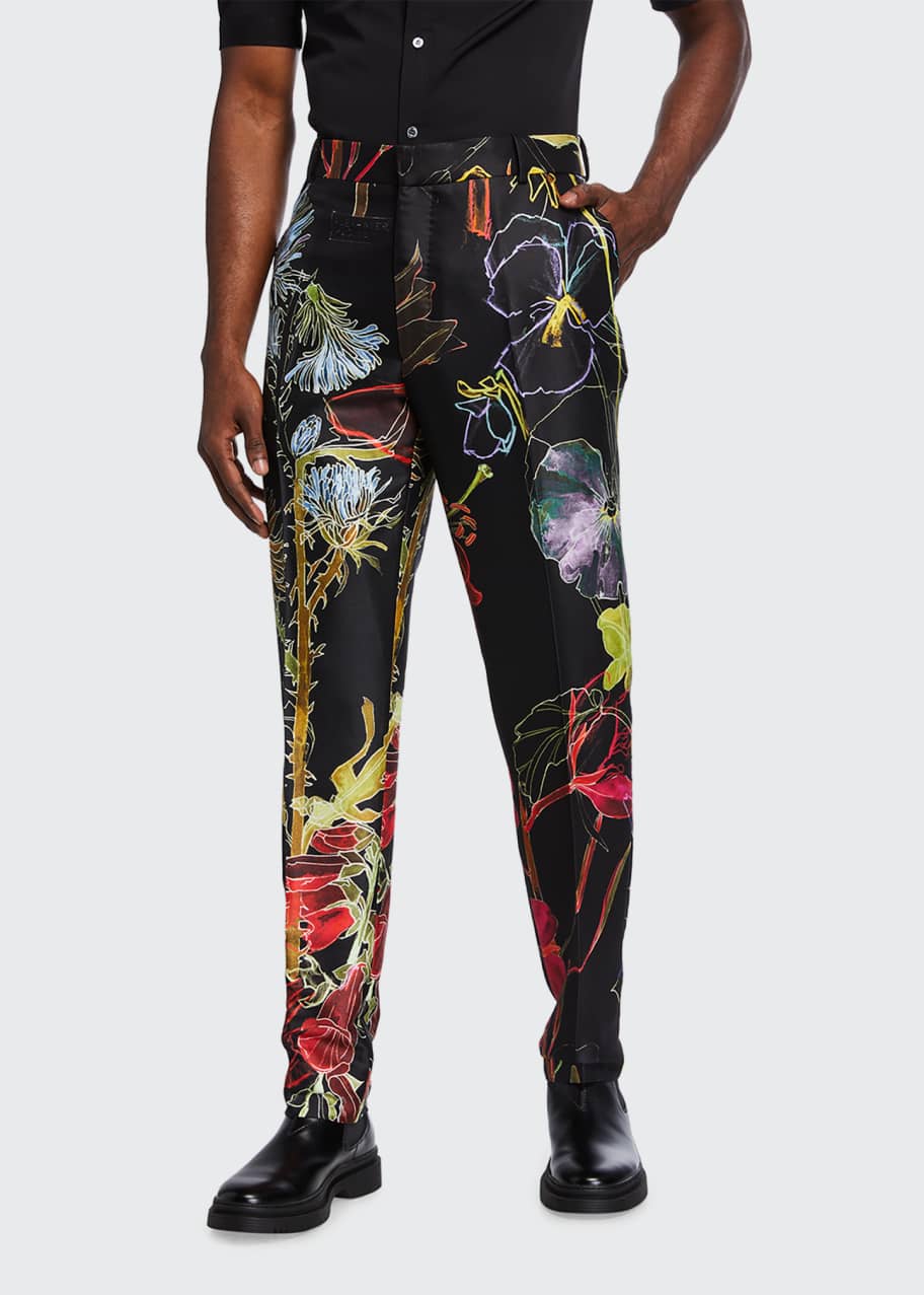 McQueen Men's Floral Wool-Silk Pants - Bergdorf Goodman