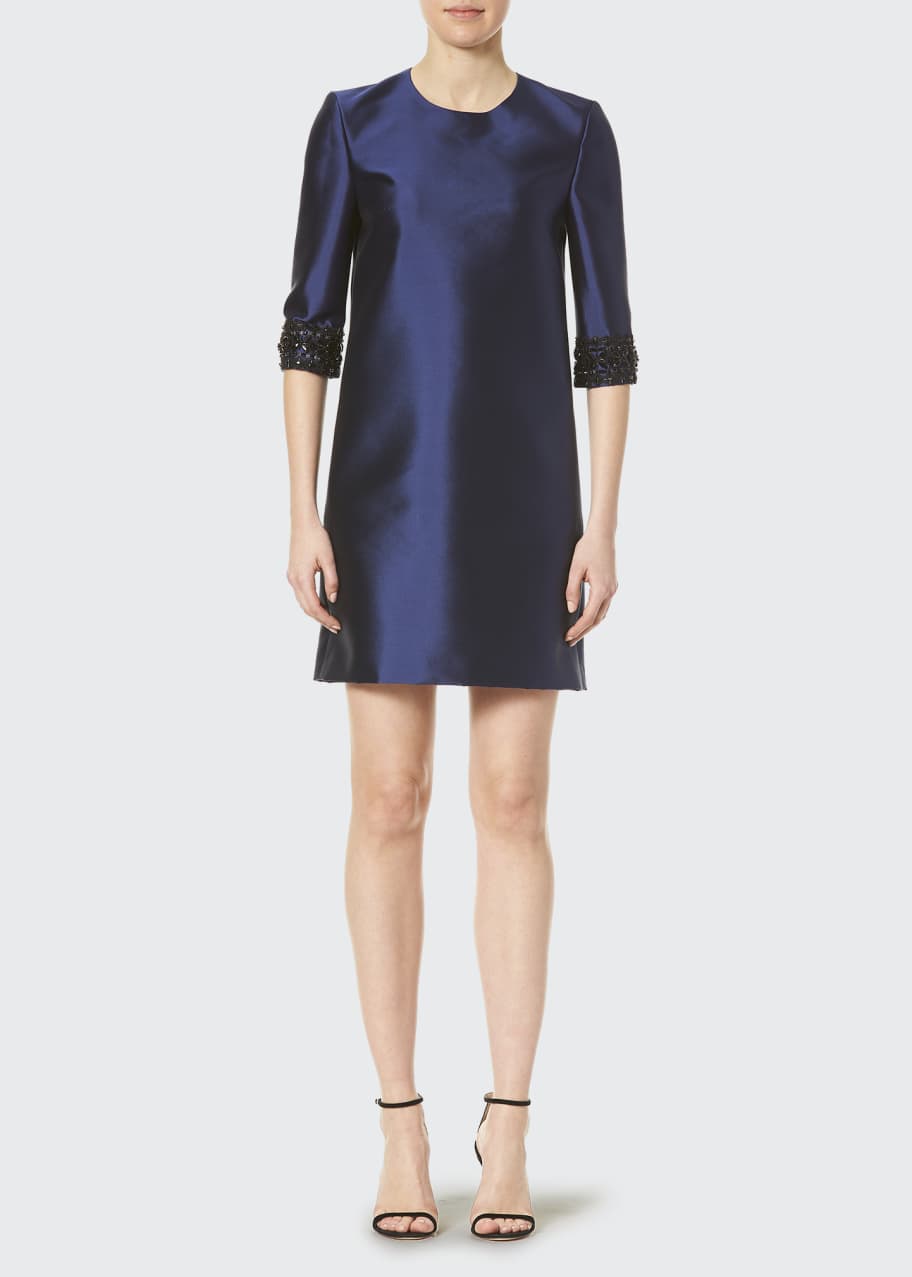 Image 1 of 1: Embellished-Cuff 3/4-Sleeve Dress