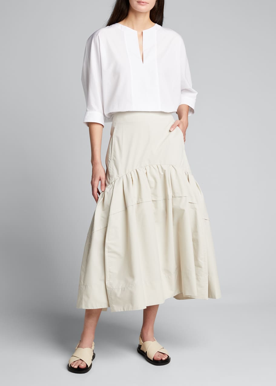 Shirred Poplin Midi Skirt