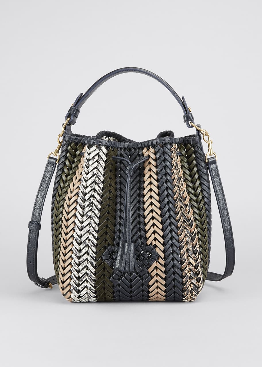 The Neeson Small Stripe Capra Leather Drawstring Bucket Bag
