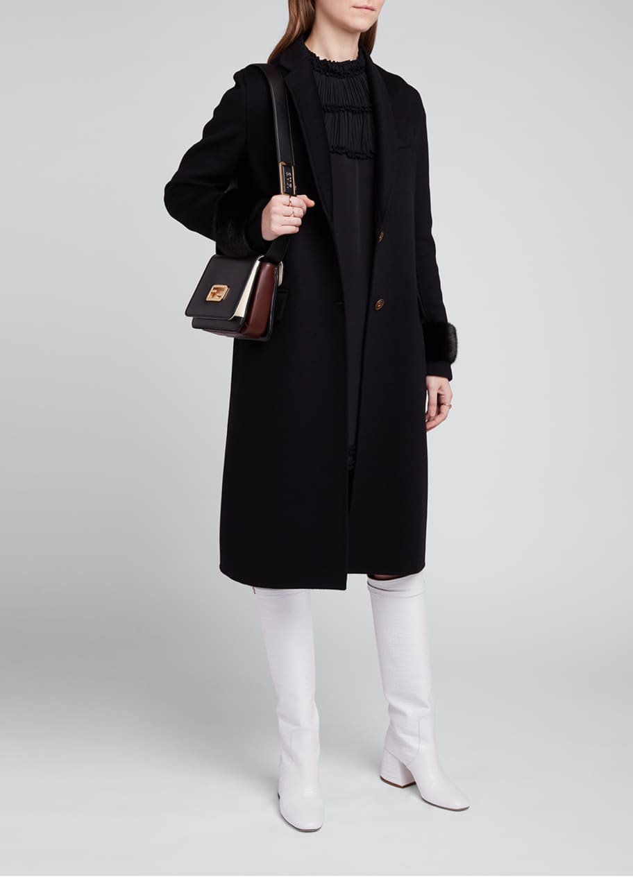 Fendi Wool-Silk Coat with Mink Fur Cuffs - Bergdorf Goodman