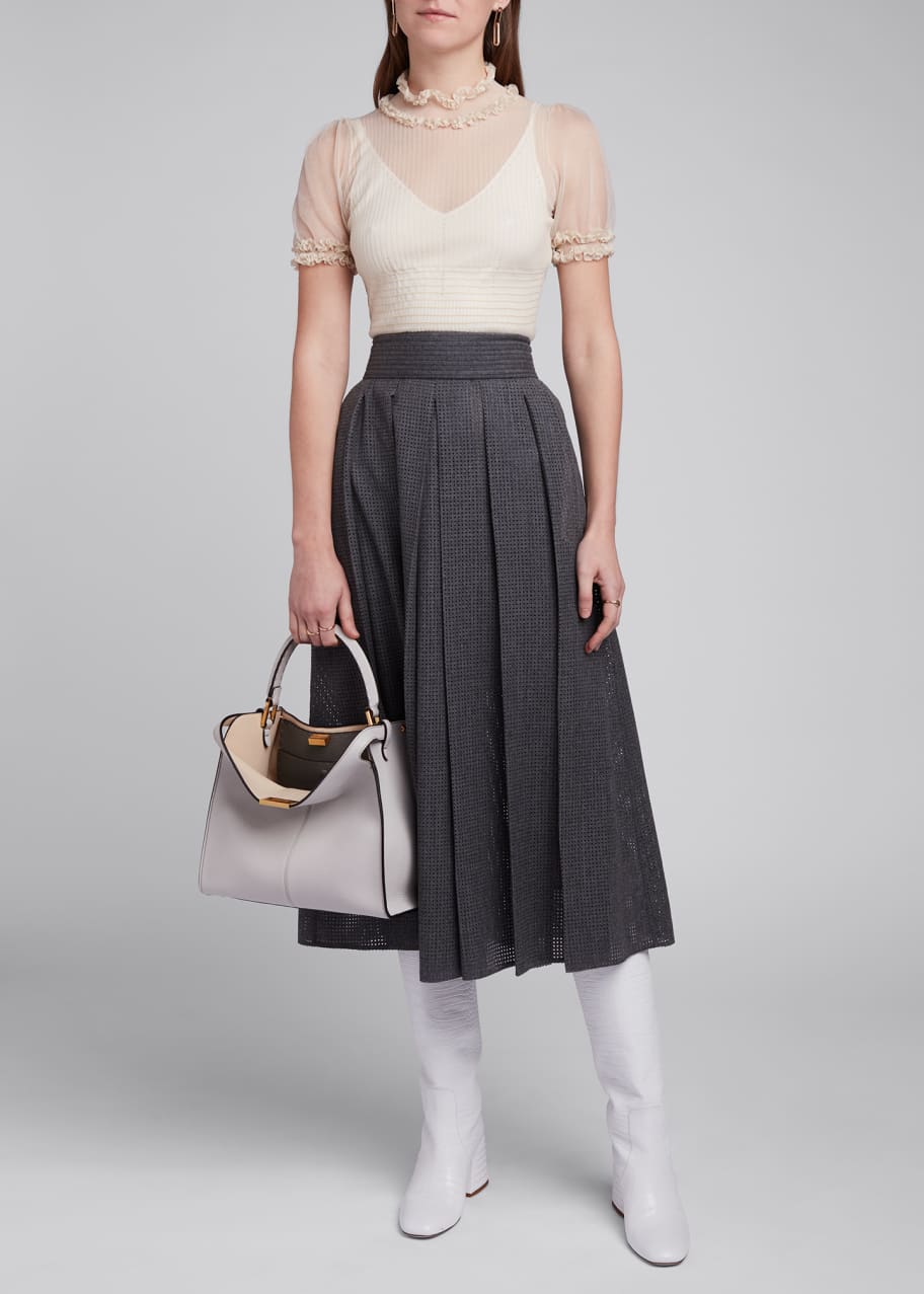 Image 1 of 1: Lightweight Flannel Mesh Pleated Midi Skirt