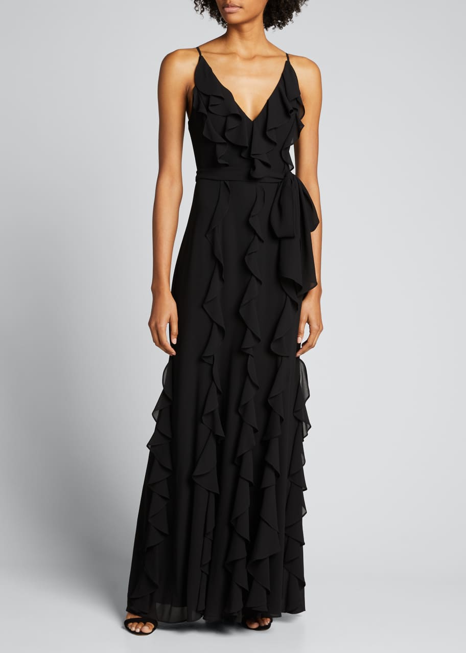 badgley mischka v neck column gown