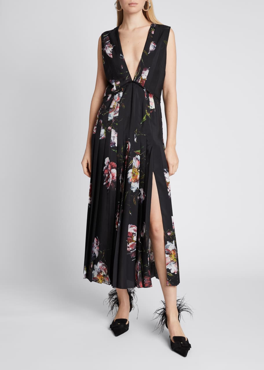 strapless open back dress Self-Portrait Pleated Georgette Midi Dress
