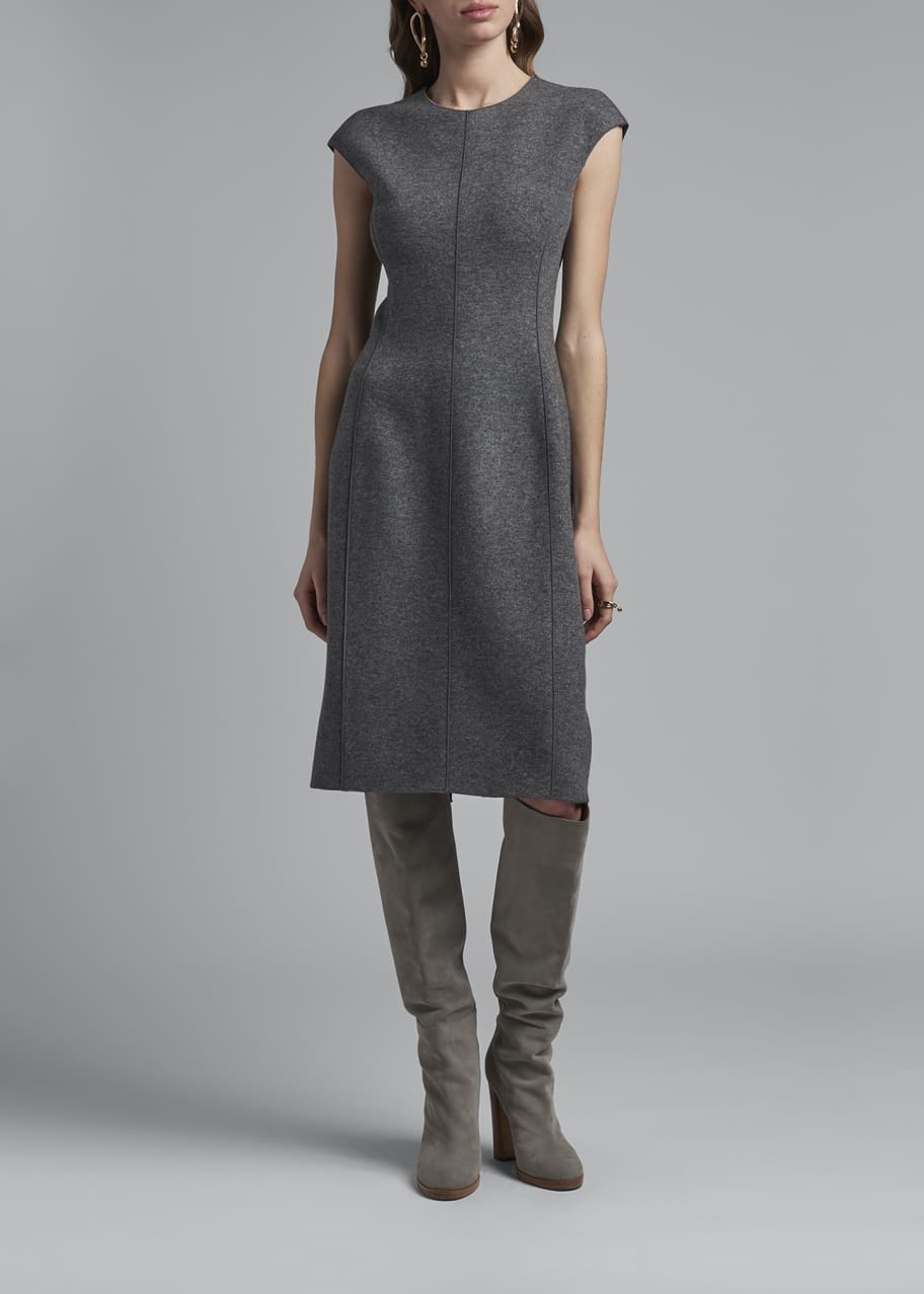 chinese dress ladies Cashmere Crew Neck Sculpted Seam A-Line Midi Dress HARLOW – LINTICO main image 1