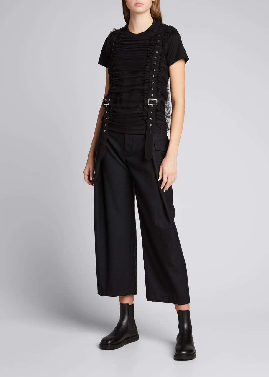 Noir Kei Ninomiya Tulle Vertical-Belt Ruched T-Shirt - Bergdorf