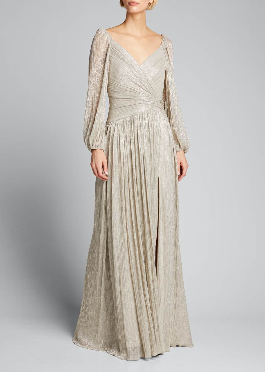 Image 1 of 1: Adele Lame Plisse Wrap Gown