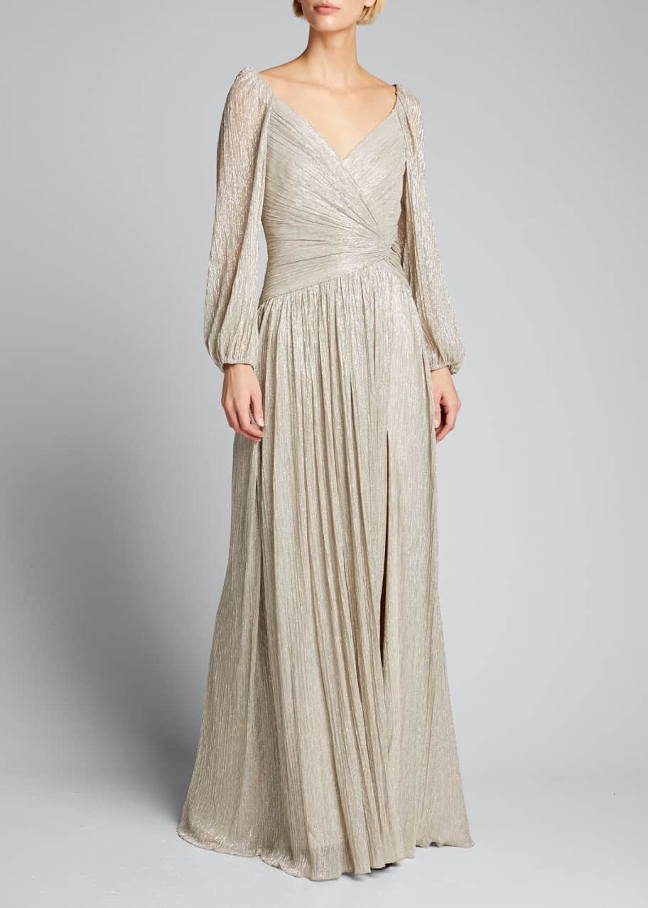 SIMKHAI Adele Lame Plisse Wrap Gown Bergdorf Goodman