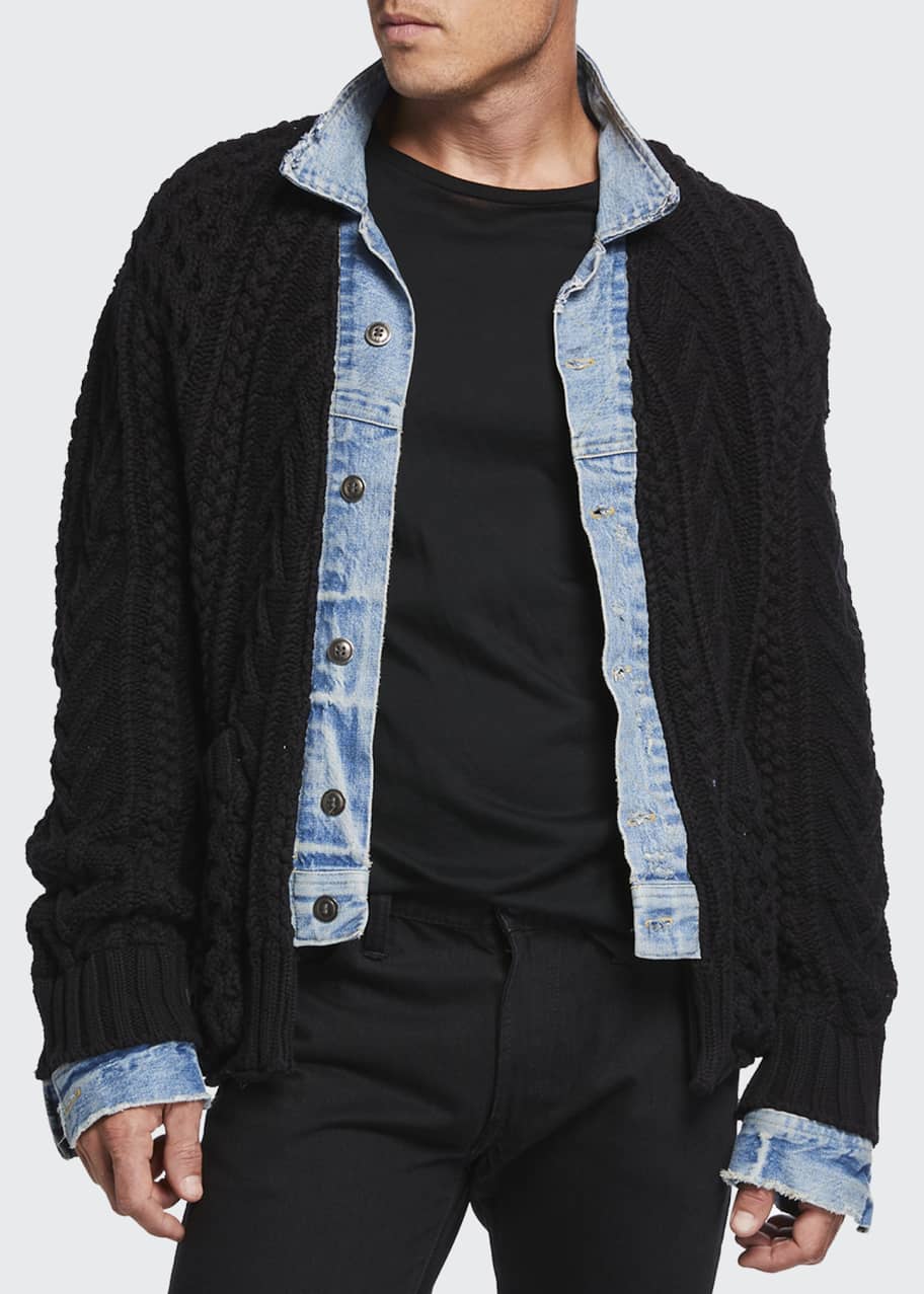 Greg Lauren Men's Fisherman Knit Sweater w/ Trucker Front Bergdorf