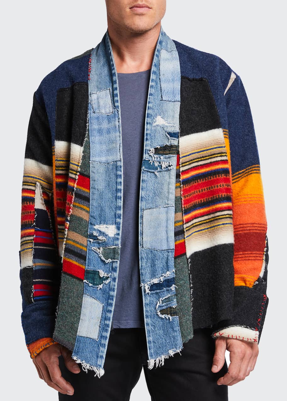 Greg Lauren Men's Striped-Blanket Boxy Kimono Jacket