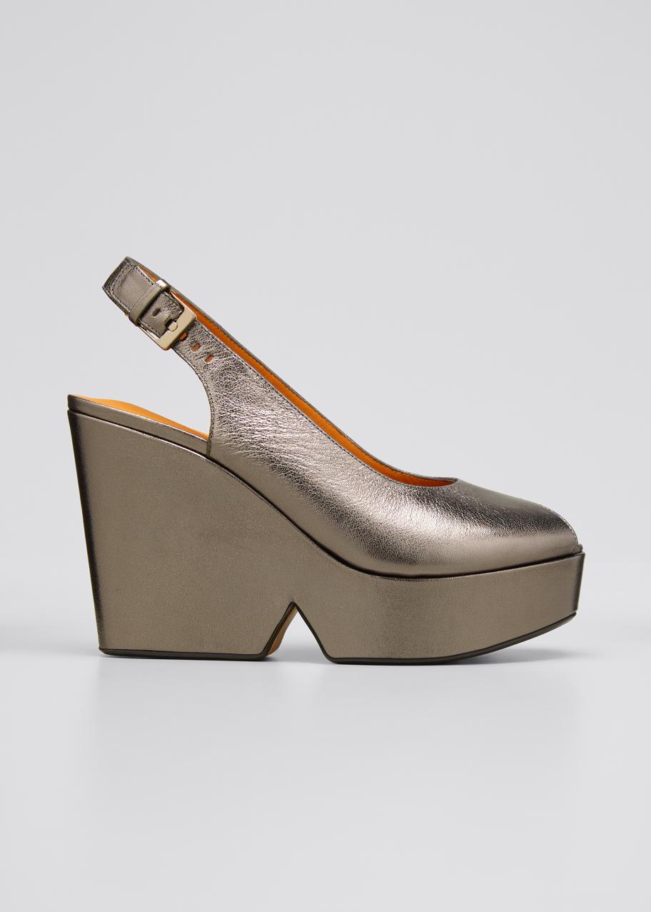 Clergerie Paris Dylan 110mm Metallic Wedge Slingback Sandals 