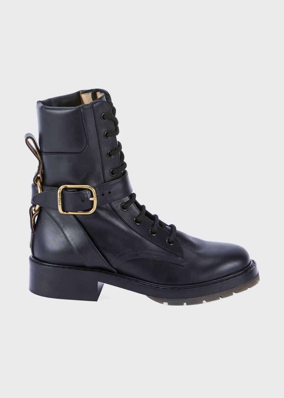 Image 1 of 1: Diane Lace-Up Buckle Combat Booties