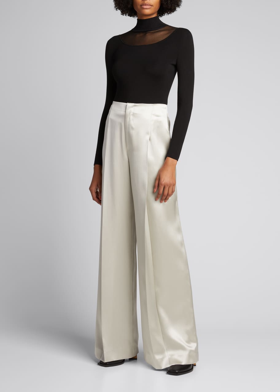 Silk-satin wide-leg pants