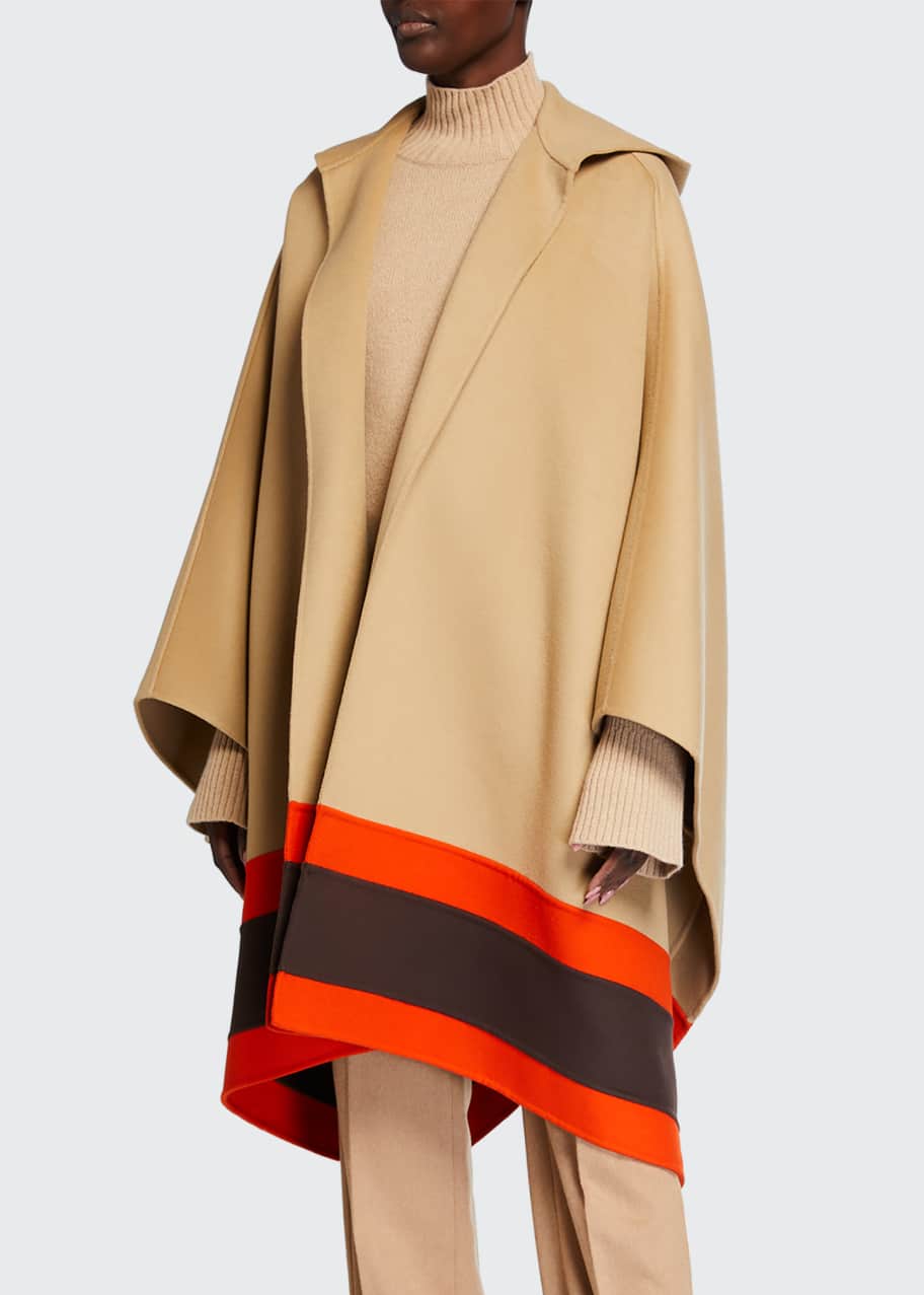 Michael Kors Collection Hooded Striped-Border Wool Cape - Bergdorf Goodman
