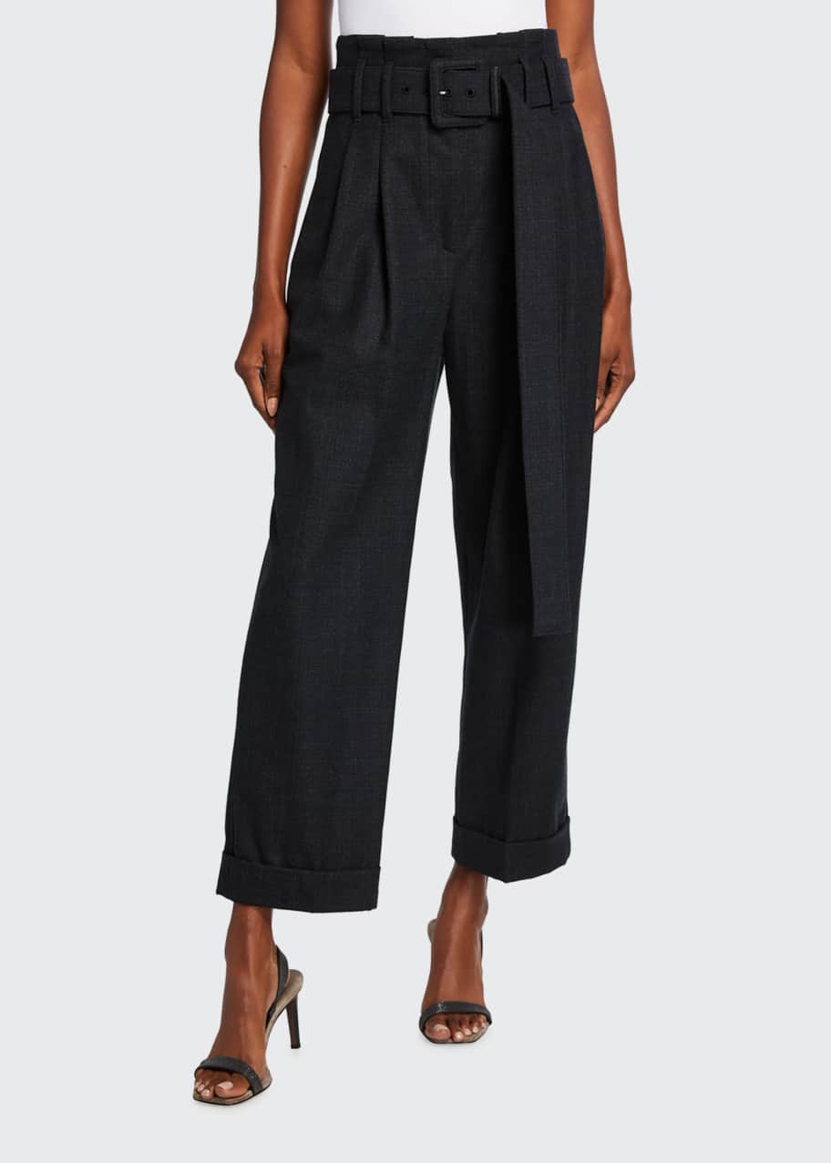 Image 1 of 1: Pleated Wide-Leg Belted Pants