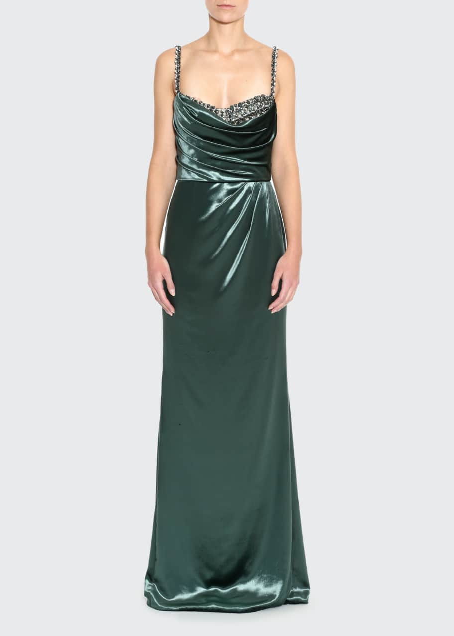 Image 1 of 1: Draped Crystal Bustier Column Gown