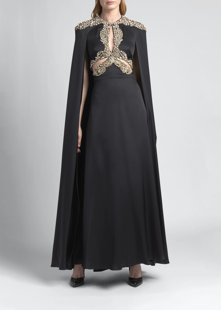 Image 1 of 1: Crystal Long Cape Gown