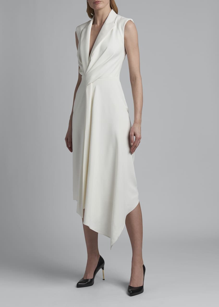 Alexander McQueen Leaf Crepe V-Neck Gathered Tuxedo Midi Dress - Bergdorf  Goodman