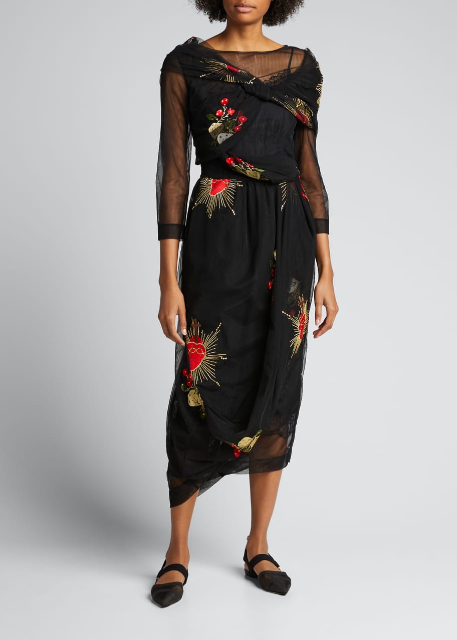 Simone Rocha Heart-Embroidered Tulle Tulip Dress - Bergdorf Goodman