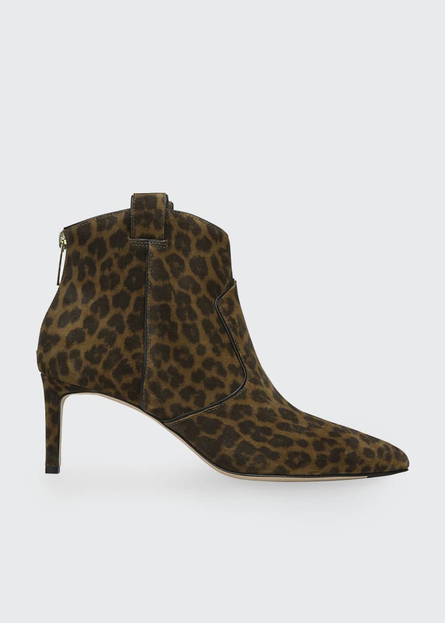 Veronica Beard 65mm Lexi Leopard Print Suede Zip Booties