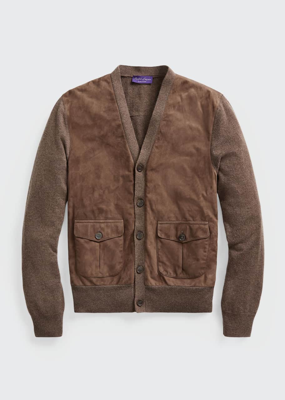 Ralph Lauren Purple Label Men's Suede-Front Cashmere Cardigan