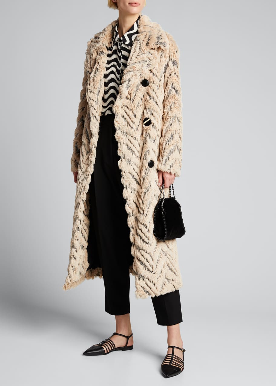 Image 1 of 1: Chevron Double-Breasted Faux-Fur Coat