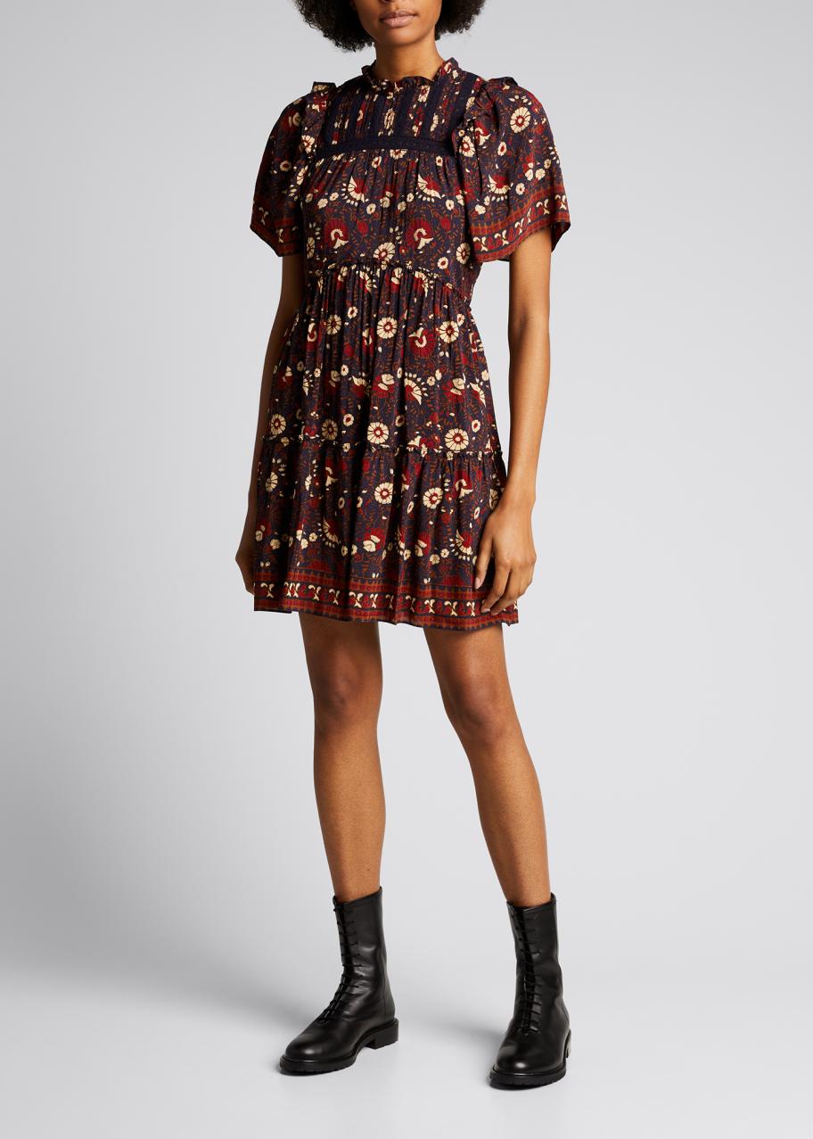 francesca's brown floral dress Sea Francesca Print Modelyn Fashionable Asymmetrical Hem COLOR:OFF WHITE Above Knee sizechart_Juniors