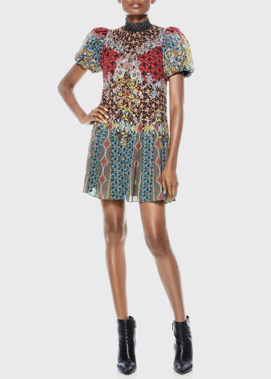 sachin and babi light blue dress Alice And Olivia Loryn Embroidered Long Sleeve Tiered Mini Dress In Blue main image 1