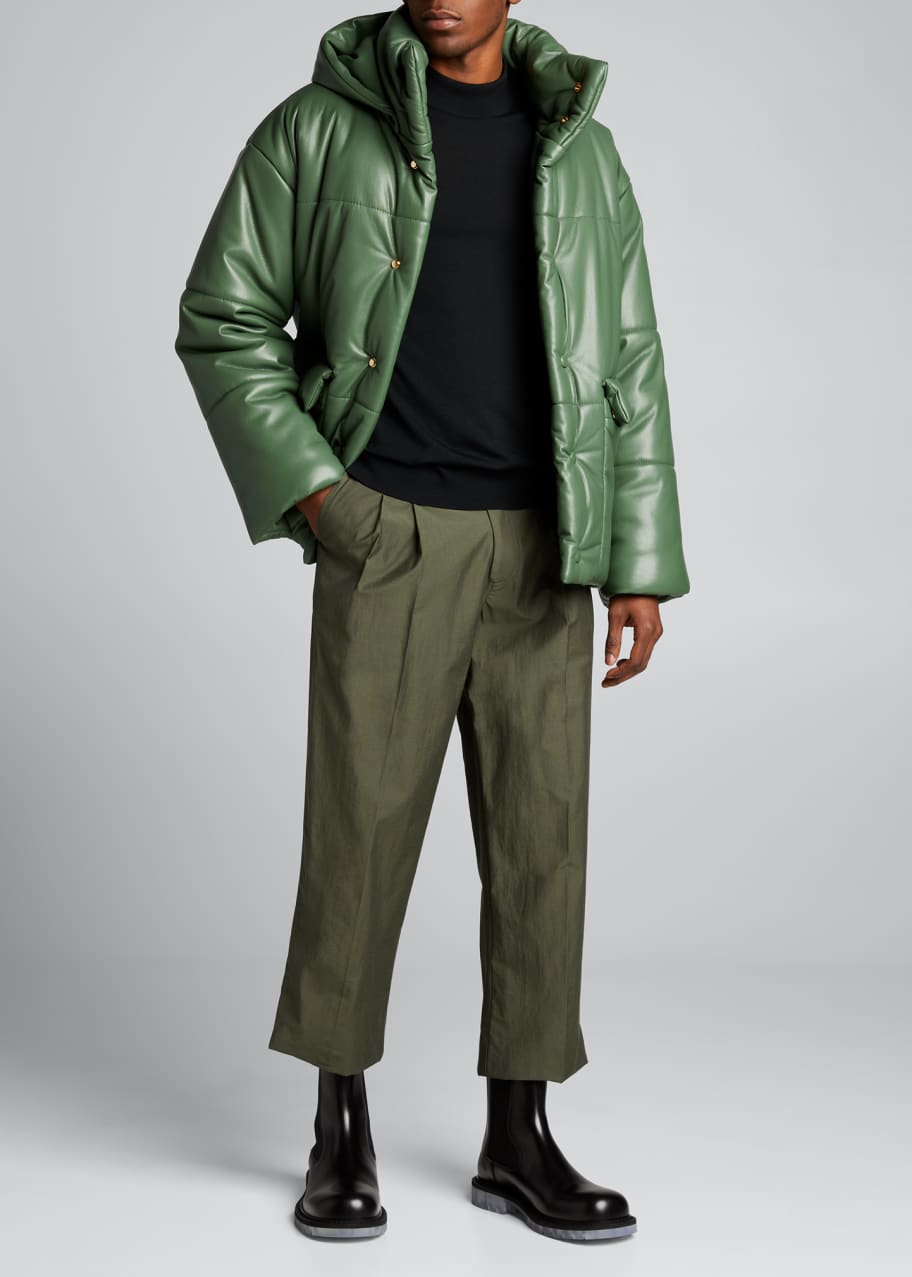 Nanushka Men's Green Vegan Leather Mid Length Puffer Coat - Main Image