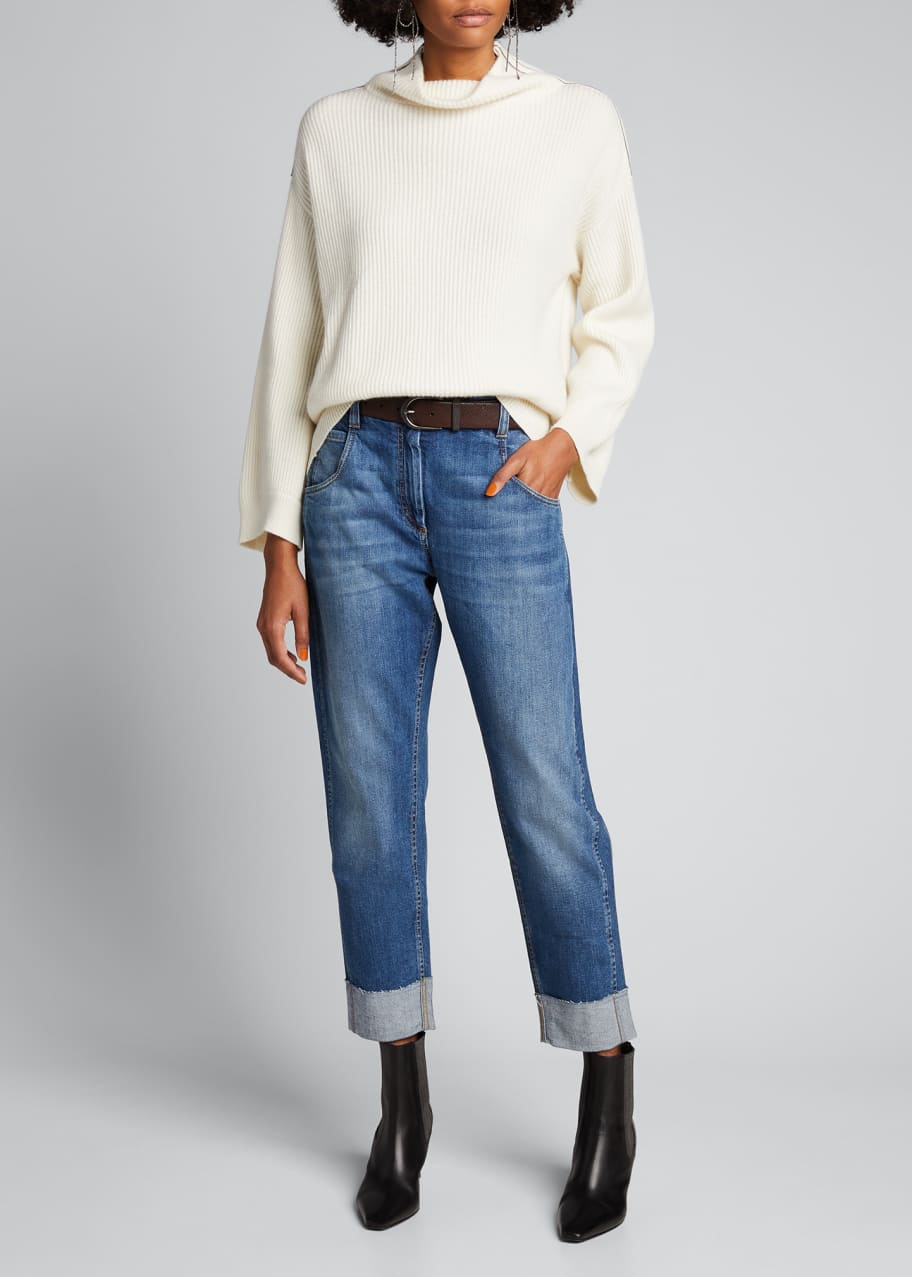 Image 1 of 1: Cashmere High-Neck Sweater with Monili Trim