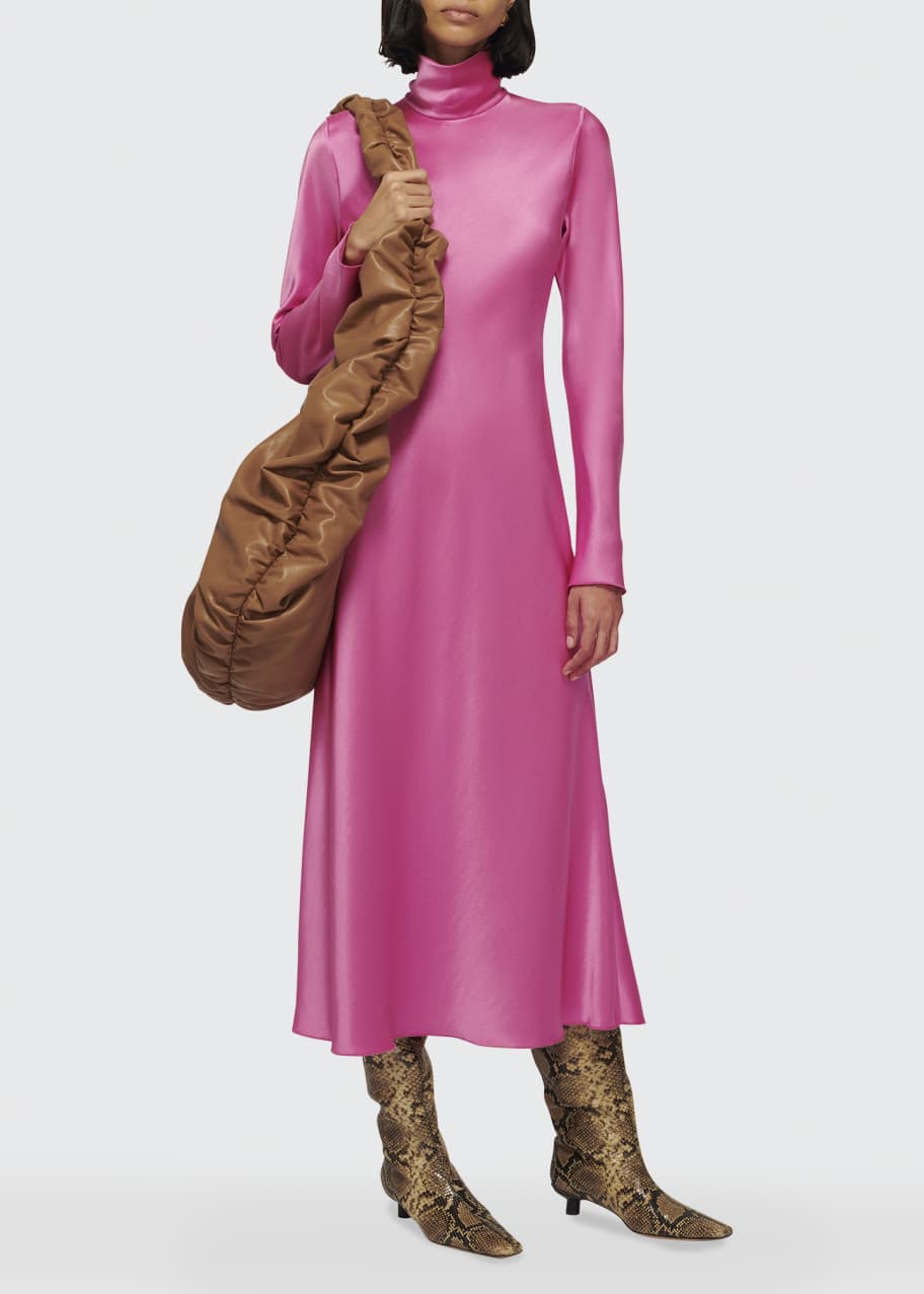 satin long sleeve red dress LONG SLEEVE OFF OR ON THE SHOULDER SOFT SATIN DRESS CD7482