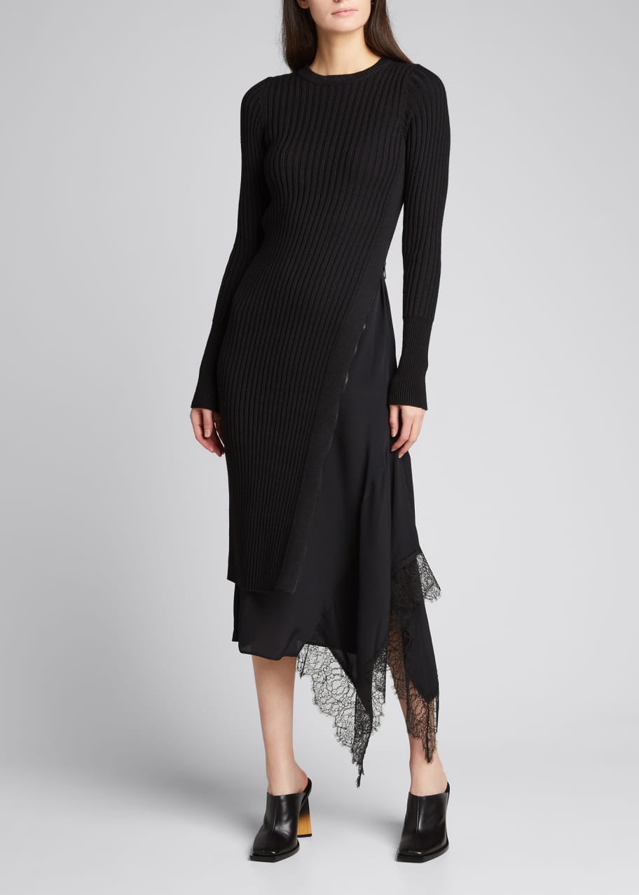 No. 21 Ribbed-Knit Dress w/ Lace Insert - Bergdorf Goodman