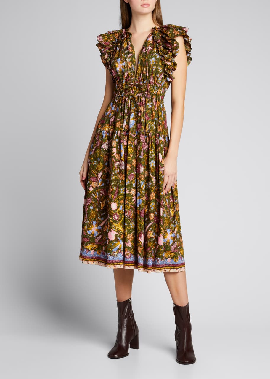 Image 1 of 1: Arina Flutter-Sleeve Midi Dress